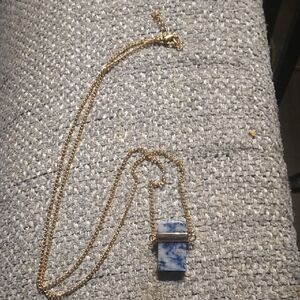 Gold and Blue Stone Pendant Necklace